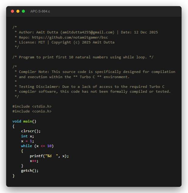 Program to print first 10 natural numbers using while loop.